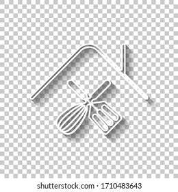 home food, cooking logo. White outline sign with shadow on transparent background