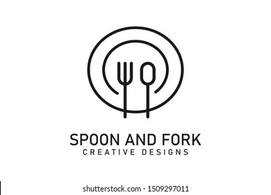 home food logo. cutlery plate logo. restaurant logo linear