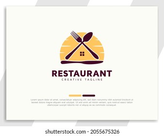 Home food logo design with spoon, fork, and kitchen knife