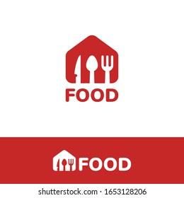 Home food with negative knife, spoon, fork logo design template - simple and flat logo, good for restaurant, food industry, coffee shop 