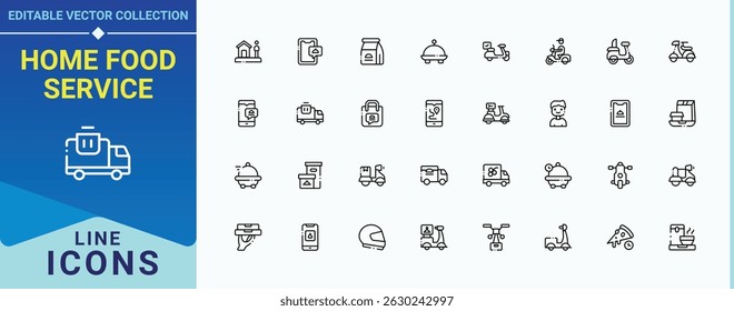 Home Food Service icon set. It contains symbols to delivery, order, fast, courier. Food Delivery icon collection. Sign and Symbol. Pixel perfect. Editable stroke.