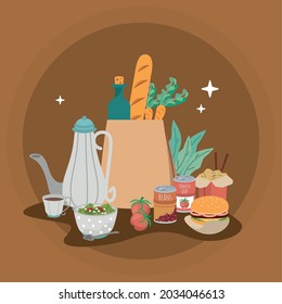 home food set icons scene