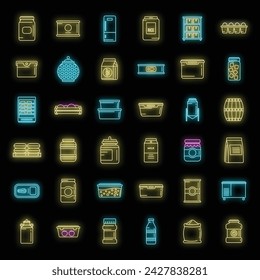 Home food storage icons set. Outline set of Home food storage vector icons neon color on black