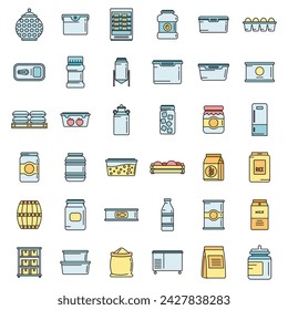 Home food storage icons set. Outline set of Home food storage vector icons thin line color flat on white