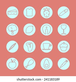 Home food vector icon set. Round layouts, thin outlines, minimalist and flat design style. Perfect for any business related to the food industry. 