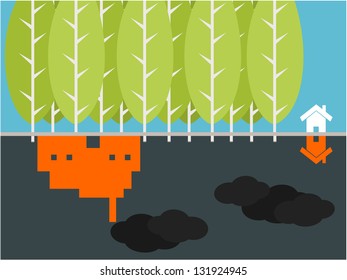 Home and forest home and industry in environment concept illustration