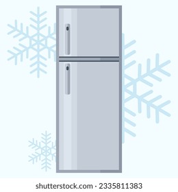 Gráfica vectorial plana congelador de casa. Frigorífico de cocina para comida. Disposición de almacenamiento de frigorífico.