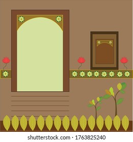home front door and window template- Diwali festival house front door decorated with flowers and rangolies along with plants 