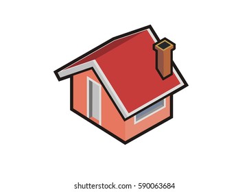 home with furnace/chimney, simple isometric illustration