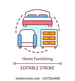 Home furnishing concept icon. Interior design planning idea thin line illustration. Bedroom renovation. House, estate room decoration. Vector isolated outline drawing. Editable stroke