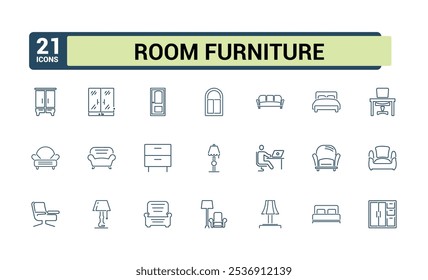 Home Furnishing line icon collections. Related to improvement, bedroom, decoration, furnishing, bathroom and more. Isolated icons design. Editable vector icon and illustration.