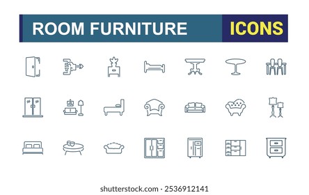 Home Furnishing line icon collections. Related to improvement, bedroom, decoration, furnishing, bathroom and more. Isolated icons design. Editable vector icon and illustration.