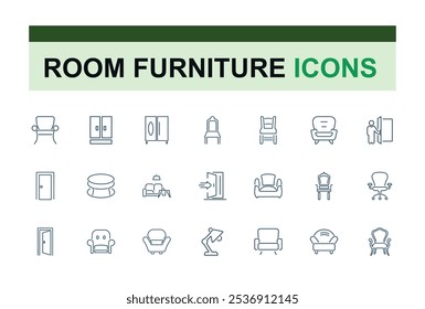 Home Furnishing line icon collections. Related to improvement, bedroom, decoration, furnishing, bathroom and more. Isolated icons design. Editable vector icon and illustration.