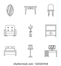 Home furnishings icons set. Outline illustration of 9 home furnishings vector icons for web