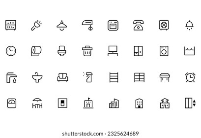 Home, furniture, home appliances and decor icons. Vector illustration on isolated background.
