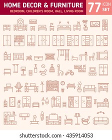 Home furniture icon. Big set of house interior elements. Collection of domestic equipment signs for nice design.