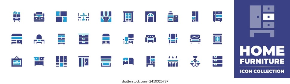 Home furniture icon collection. Duotone color. Vector and transparent illustration. Containing cabinet, door, tv furniture, furniture, cupboard, sofa, dresser, office, wardrobe, chest of drawers.