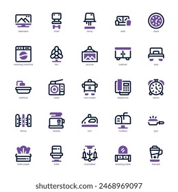 Home Furniture icon pack for your website, mobile, presentation, and logo design. Home Furniture icon dual tone design. Vector graphics illustration and editable stroke.