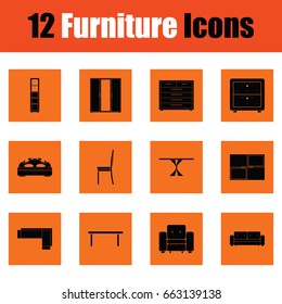 Home furniture icon set. Orange design. Vector illustration.