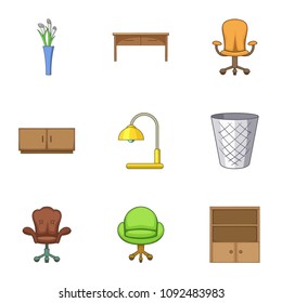 Home furniture icons set. Cartoon set of 9 home furniture vector icons for web isolated on white background