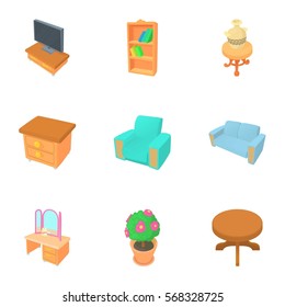 Home furniture icons set. Cartoon illustration of 9 home furniture vector icons for web