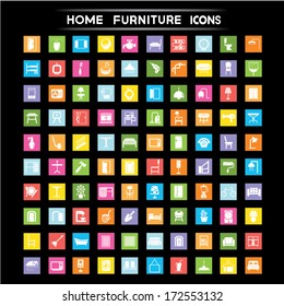 home furniture icons set, flat icons