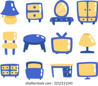 Home furniture, illustration, vector on white background.