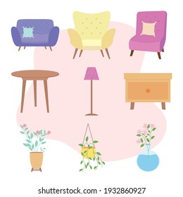 Home furniture and indoor plants