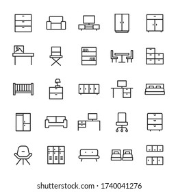 Home furniture and Interior 25 line icons vector