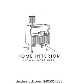 home furniture  interior logo design template. line style in black and white color. isolated on square background.