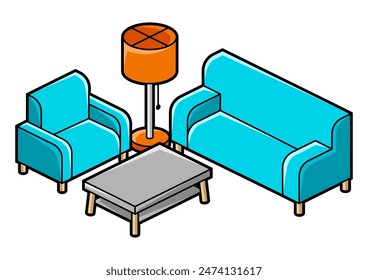 Home furniture isometry illustration. Domestic and office furniture and equipment.
