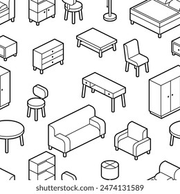 Home furniture isometry pattern. Domestic and office furniture and equipment.