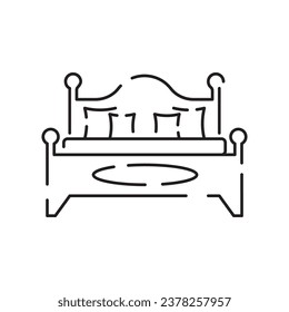 Home furniture line icon. Editable stroke. Sofa or drawers, cabinet, table, workplace, window, ceiling light and tv table