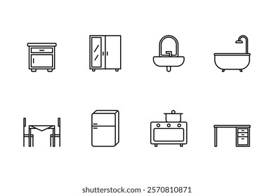 Home Furniture Line Icons Set. Stylish Home and Interior Design Elements