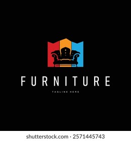 home furniture logo design simple black silhouette concept sofa chair illustration symbol