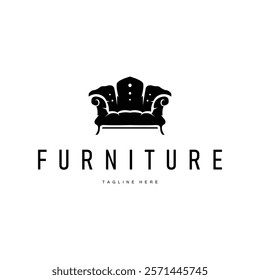 home furniture logo design simple black silhouette concept sofa chair illustration symbol