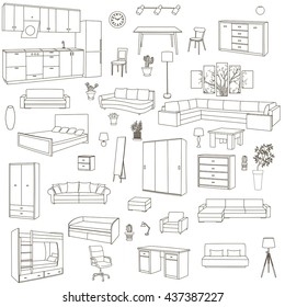 Home furniture  set, isolated on white background, vector illustration.