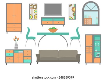 Home furniture set. Modern flat design illustration. For logo, icon, infographic, web design.