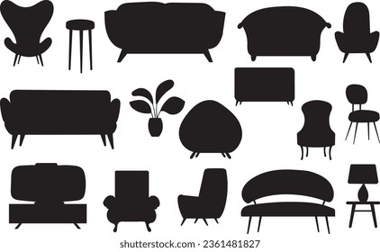 home furniture silhouette on white background vector