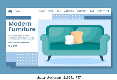 Home Furniture Social Media Landing Page Template Flat Cartoon Background Vector Illustration