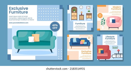 Home Furniture Social Media Post Template Flat Cartoon Background Vector Illustration