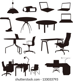 home furnitures and home appliances silhouettes set
