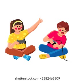 vector de niños de consola de juegos domésticos. video joystick, tecnología secundario, control de niños de consola de juegos para el hogar personaje de niño. ilustración de dibujos animados planos de personas