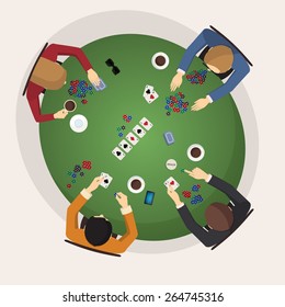 Home game, gambling, friendly tournament, three of a kind, straight, poker game, top view