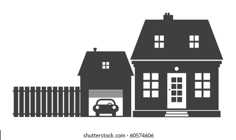 Home And Garage, Vector Illustration