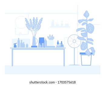 Home and garden background vector for Quarantine, stay at home concept series. Vector drawn illustrations of plants in the room.