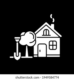 Home and garden dark mode glyph icon. Equipment for household activities. Taking care for plants. Online store category. White silhouette symbol on black space. Vector isolated illustration