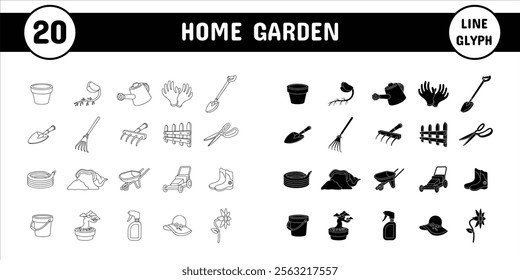 Home Garden Line Glyph Vector Illustration Icon Sticker Set Design Materials