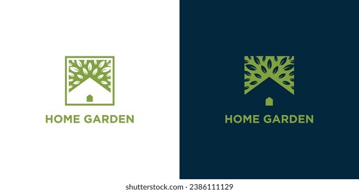 Home Garden Logo Designs. House leaves, Tree House, Roof Icon Symbol Vector Illustration.