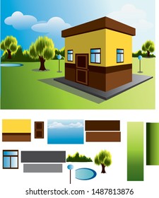 Home with garden in perspective drawing
